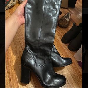 Frye black leather knee high boots